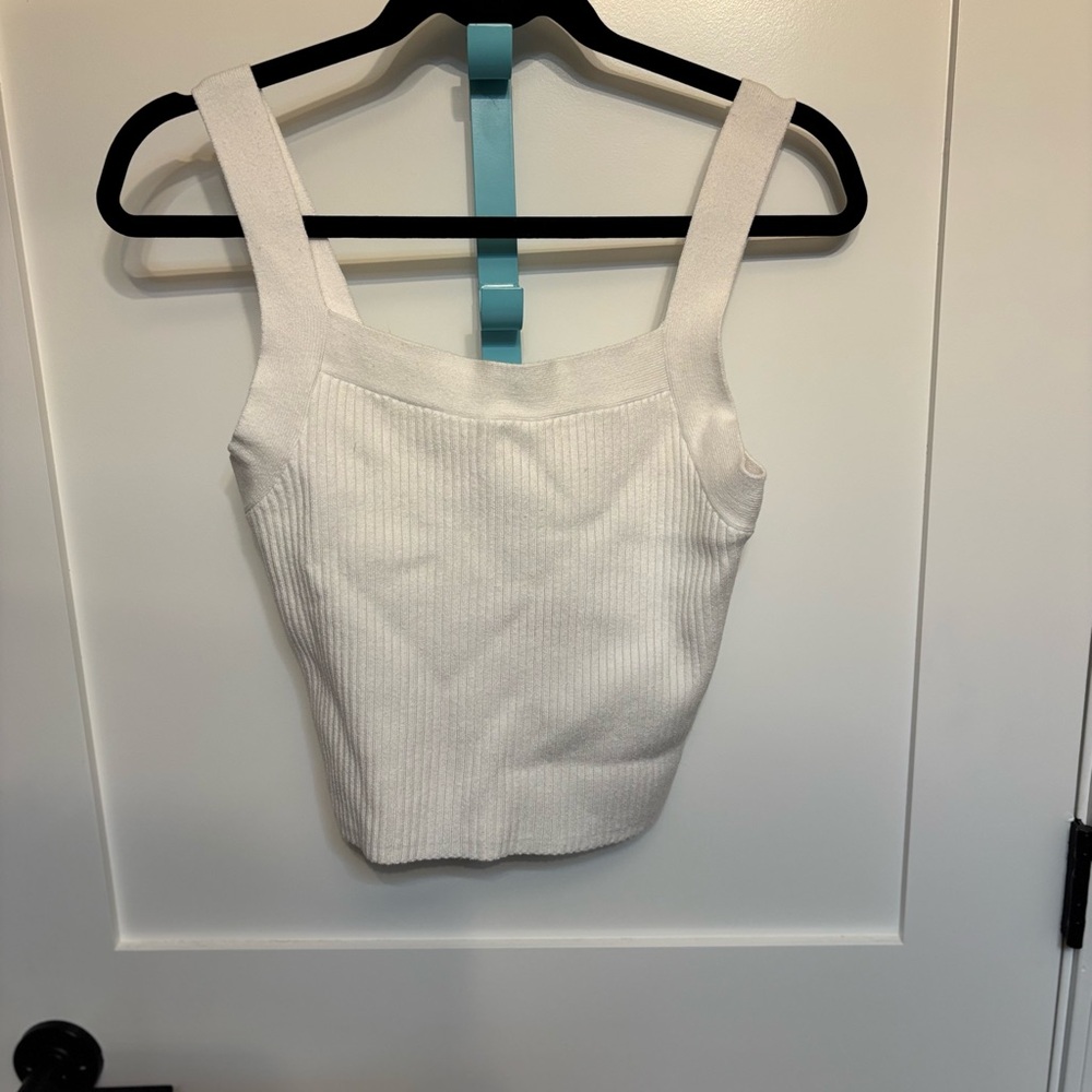 Abercrombie & Fitch Knit Square Neck Ribbed Tank White XL NWOT